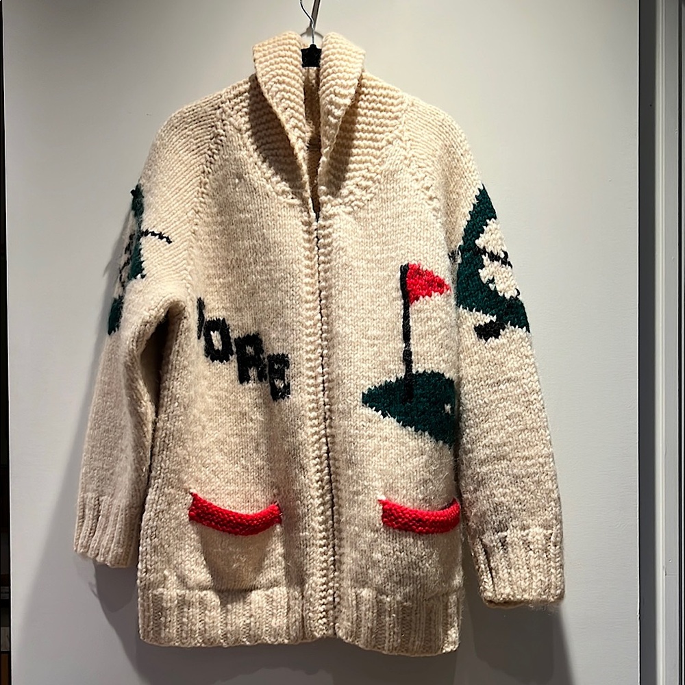 VINTAGE 1960s Golf Front Zip Cardigan Sweater Excellent Condition Cowichin Style